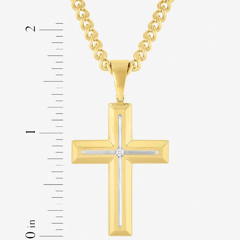 Religious Jewelry Cross (H-I / I2-I3) Mens Diamond Accent Genuine White Diamond Accent Stainless Steel Cross 24 Inch Pendant Necklace