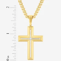 Religious Jewelry Cross (H-I / I2-I3) Mens Diamond Accent Genuine White Diamond Accent Stainless Steel Cross 24 Inch Pendant Necklace