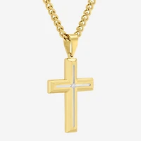 Religious Jewelry Cross (H-I / I2-I3) Mens Diamond Accent Genuine White Diamond Accent Stainless Steel Cross 24 Inch Pendant Necklace