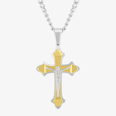 Religious Jewelry Crucifix Mens Stainless Steel Cross 24 Inch Pendant Necklace