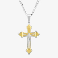 Religious Jewelry Crucifix Mens Stainless Steel Cross 24 Inch Pendant Necklace