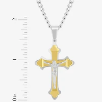 Religious Jewelry Crucifix Mens Stainless Steel Cross 24 Inch Pendant Necklace