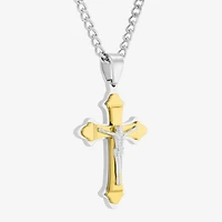 Religious Jewelry Crucifix Mens Stainless Steel Cross 24 Inch Pendant Necklace