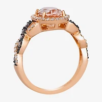 Le Vian Grand Sample Sale Le Vian Grand Sample Sale (I1 / Champagne) Womens 1/2 CT. Genuine Pink Morganite 14K Gold Oval Halo Side Stone Cocktail Ring