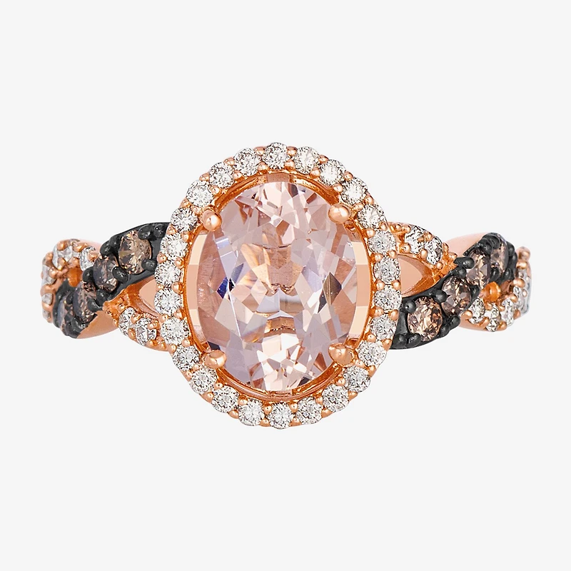 Le Vian Grand Sample Sale Le Vian Grand Sample Sale (I1 / Champagne) Womens 1/2 CT. Genuine Pink Morganite 14K Gold Oval Halo Side Stone Cocktail Ring