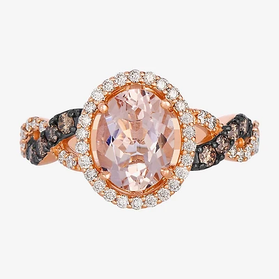 Le Vian Grand Sample Sale Le Vian Grand Sample Sale (I1 / Champagne) Womens 1/2 CT. Genuine Pink Morganite 14K Gold Oval Halo Side Stone Cocktail Ring