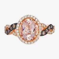 Le Vian Grand Sample Sale Le Vian Grand Sample Sale (I1 / Champagne) Womens 1/2 CT. Genuine Pink Morganite 14K Gold Oval Halo Side Stone Cocktail Ring