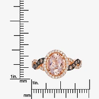 Le Vian Grand Sample Sale Le Vian Grand Sample Sale (I1 / Champagne) Womens 1/2 CT. Genuine Pink Morganite 14K Gold Oval Halo Side Stone Cocktail Ring