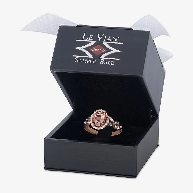 Le Vian Grand Sample Sale Le Vian Grand Sample Sale (I1 / Champagne) Womens 1/2 CT. Genuine Pink Morganite 14K Gold Oval Halo Side Stone Cocktail Ring