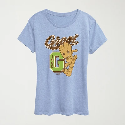 Groot Collegiate Womens Crew Neck Short Sleeve Classic Fit Graphic T-Shirt