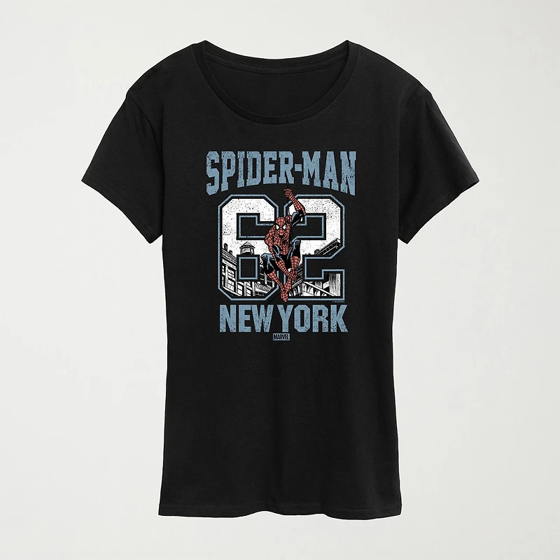 Womens Crew Neck Short Sleeve Classic Fit Spiderman Graphic T-Shirt