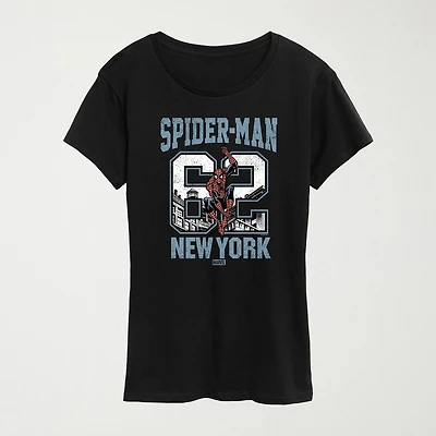 Womens Crew Neck Short Sleeve Classic Fit Spiderman Graphic T-Shirt