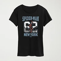 Womens Crew Neck Short Sleeve Classic Fit Spiderman Graphic T-Shirt