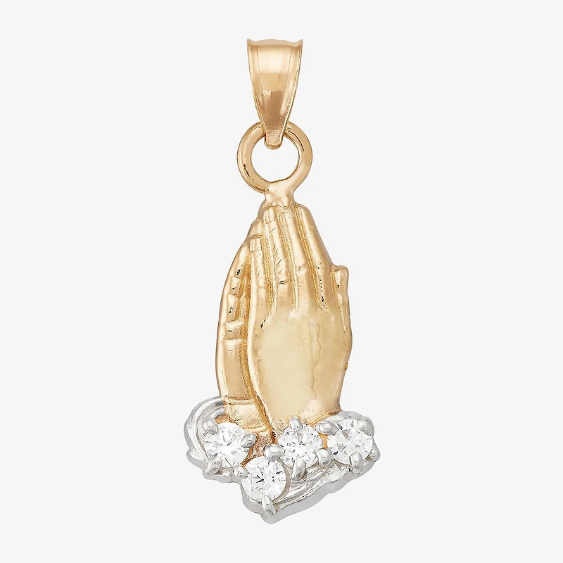 Praying Hands Unisex Adult White Cubic Zirconia 14K Two Tone Gold Pendant
