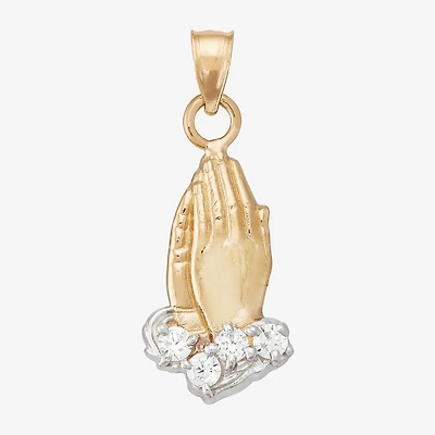 Praying Hands Unisex Adult White Cubic Zirconia 14K Two Tone Gold Pendant