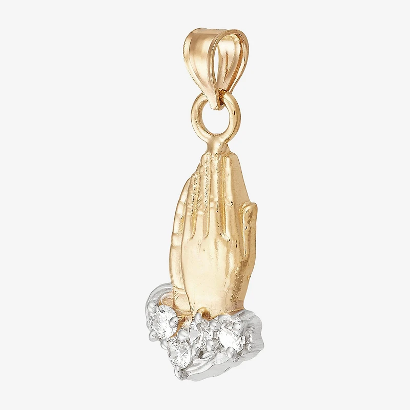 Praying Hands Unisex Adult White Cubic Zirconia 14K Two Tone Gold Pendant