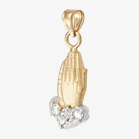 Praying Hands Unisex Adult White Cubic Zirconia 14K Two Tone Gold Pendant