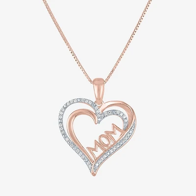 G-H / Si2-I1) Womens 1/10 CT. T.W. Lab Grown White Diamond 14K Rose Gold Over Silver Heart 18 Inch Pendant Necklace