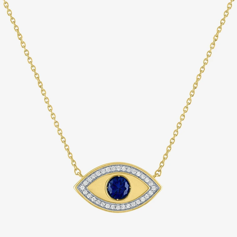 Diamond Addiction (G-H / Si2-I1) Womens 1/10 CT. T.W. Lab Created Blue Sapphire 14K Gold Over Silver Evil Eye 15 Inch Pendant Necklace