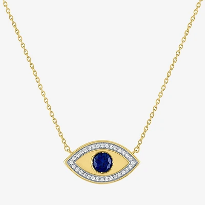 Diamond Addiction (G-H / Si2-I1) Womens 1/10 CT. T.W. Lab Created Blue Sapphire 14K Gold Over Silver Evil Eye 15 Inch Pendant Necklace