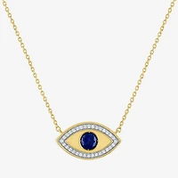 Diamond Addiction (G-H / Si2-I1) Womens 1/10 CT. T.W. Lab Created Blue Sapphire 14K Gold Over Silver Evil Eye 15 Inch Pendant Necklace