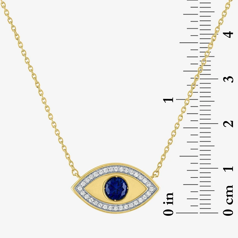 Diamond Addiction (G-H / Si2-I1) Womens 1/10 CT. T.W. Lab Created Blue Sapphire 14K Gold Over Silver Evil Eye 15 Inch Pendant Necklace