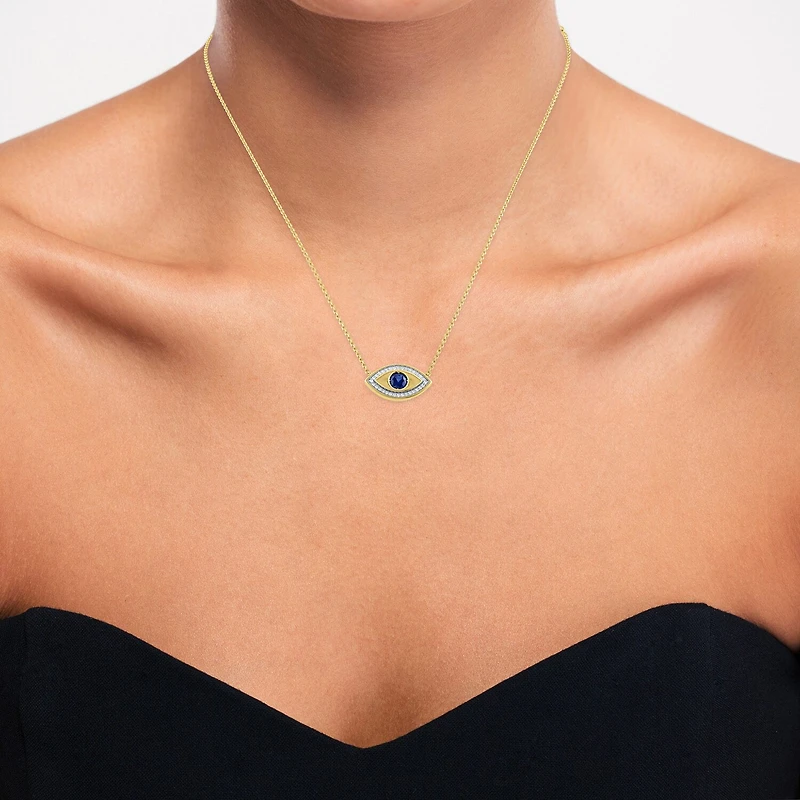Diamond Addiction (G-H / Si2-I1) Womens 1/10 CT. T.W. Lab Created Blue Sapphire 14K Gold Over Silver Evil Eye 15 Inch Pendant Necklace