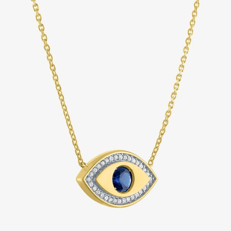 Diamond Addiction (G-H / Si2-I1) Womens 1/10 CT. T.W. Lab Created Blue Sapphire 14K Gold Over Silver Evil Eye 15 Inch Pendant Necklace