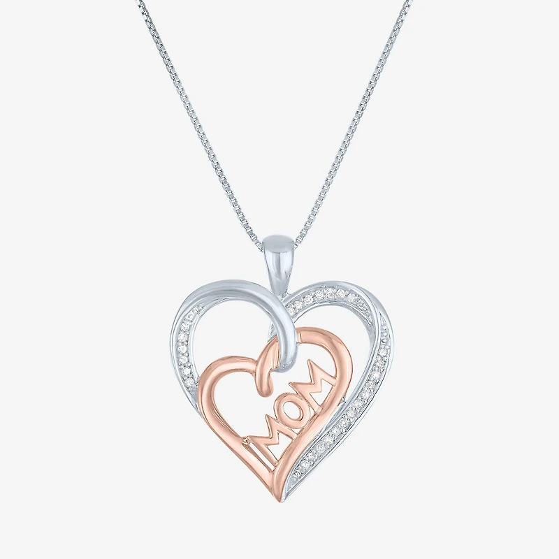 1/10 CT.T.W. Natural Diamond "MOM" Heart Necklace in Sterling SIlver and 14KT Rose Gold Over SIlver"