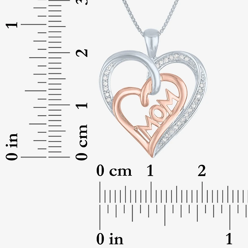 1/10 CT.T.W. Natural Diamond "MOM" Heart Necklace in Sterling SIlver and 14KT Rose Gold Over SIlver"