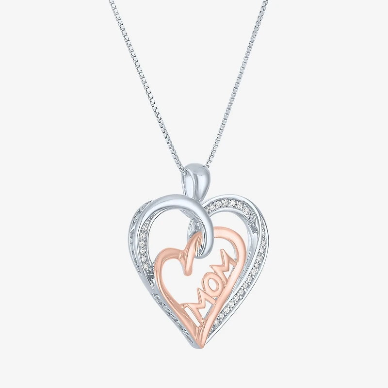 1/10 CT.T.W. Natural Diamond "MOM" Heart Necklace in Sterling SIlver and 14KT Rose Gold Over SIlver"