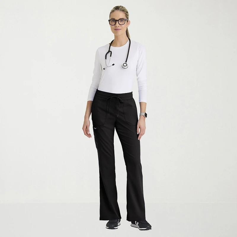 Grey's Anatomy™ by Barco Classic Grp735 Erin 5-Pocket Mid-Rise Fit & Flare Leg Womens Petite Stretch Fabric Moisture Wicking Scrub Pant