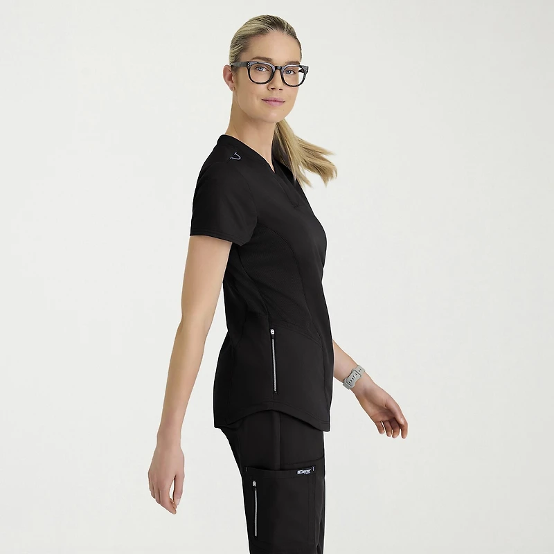 Grey's Anatomy™ by Barco Classic Grt303 Erin 4-Pocket Rib Knit Womens Short Sleeve Stretch Fabric Moisture Wicking Scrub Top