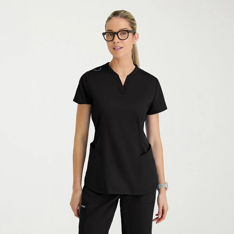 Grey's Anatomy™ by Barco Classic Grt303 Erin 4-Pocket Rib Knit Womens Plus Short Sleeve Stretch Fabric Moisture Wicking Scrub Top