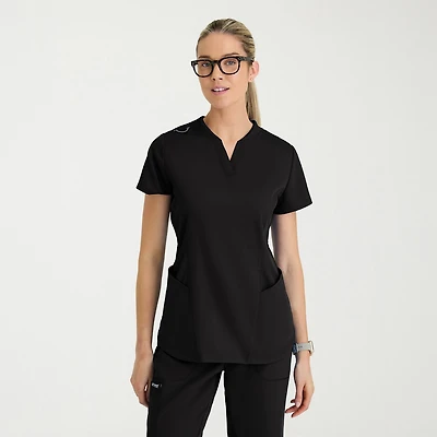 Grey's Anatomy™ by Barco Classic Grt303 Erin 4-Pocket Rib Knit Womens Plus Short Sleeve Stretch Fabric Moisture Wicking Scrub Top