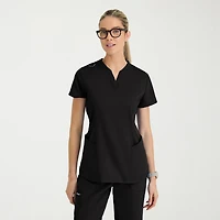 Grey's Anatomy™ by Barco Classic Grt303 Erin 4-Pocket Rib Knit Womens Plus Short Sleeve Stretch Fabric Moisture Wicking Scrub Top