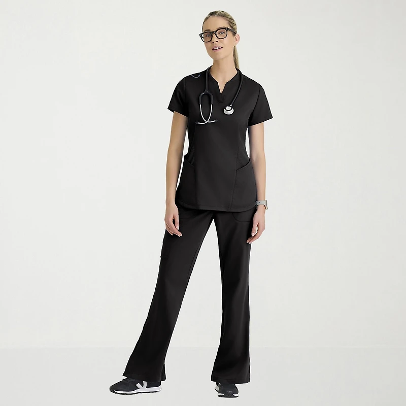 Grey's Anatomy™ by Barco Classic Grt303 Erin 4-Pocket Rib Knit Womens Plus Short Sleeve Stretch Fabric Moisture Wicking Scrub Top