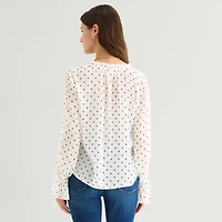 A.N.A Sheer Womens Tall Split Tie Neck Long Sleeve Blouse
