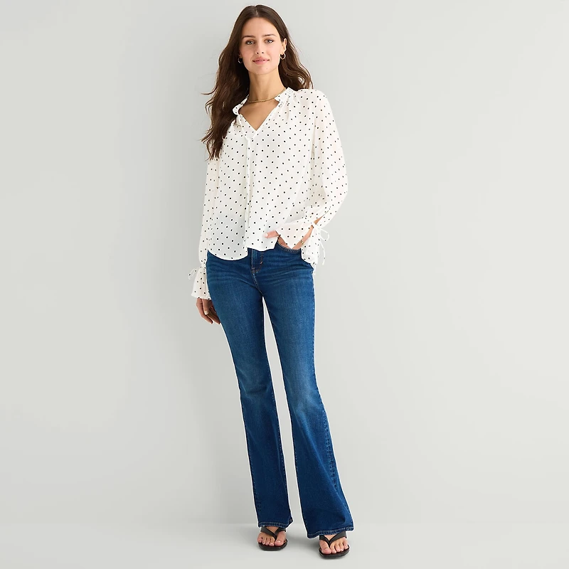 A.N.A Sheer Womens Tall Split Tie Neck Long Sleeve Blouse