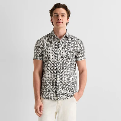 mutual weave Mens Short Sleeve Classic Fit Button-Down Shirt