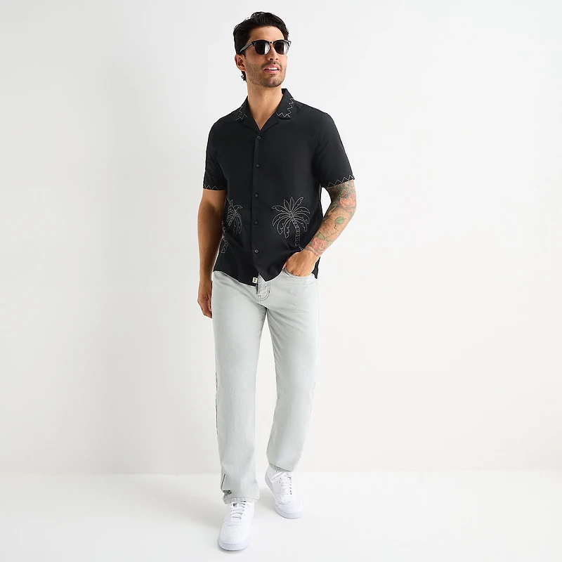 mutual weave Mens Short Sleeve Camp Shirt