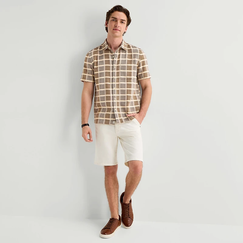 mutual weave Mens Short Sleeve Classic Fit Button-Down Shirt