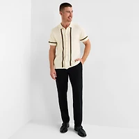 J. Ferrar Button Front Mens Short Sleeve Polo Sweater