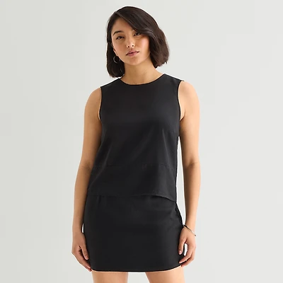 a.n.a Linen Womens Round Neck Sleeveless Blouse