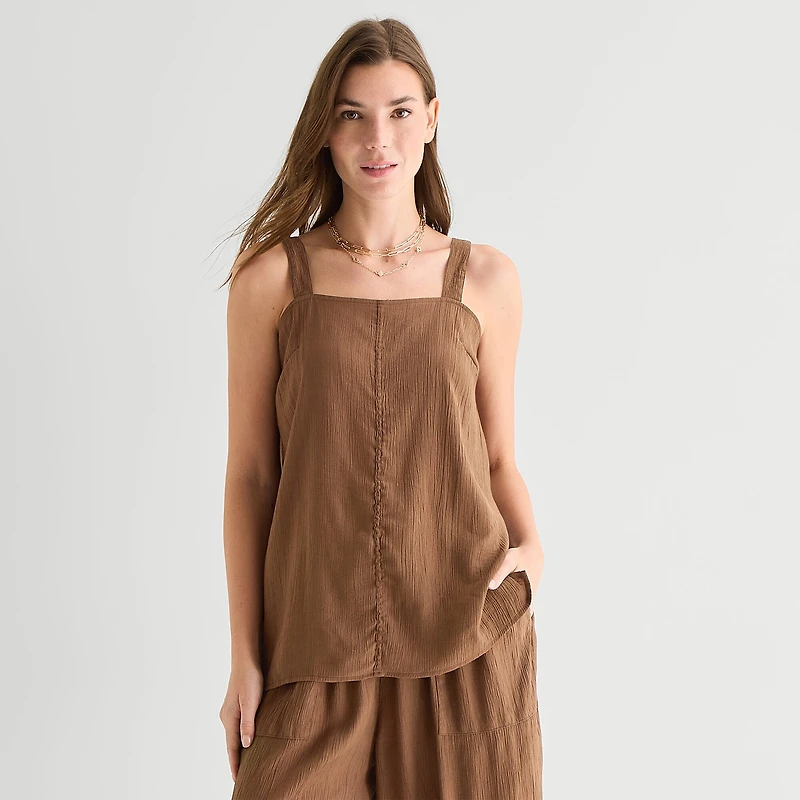 a.n.a Womens Square Neck Sleeveless Tunic Top