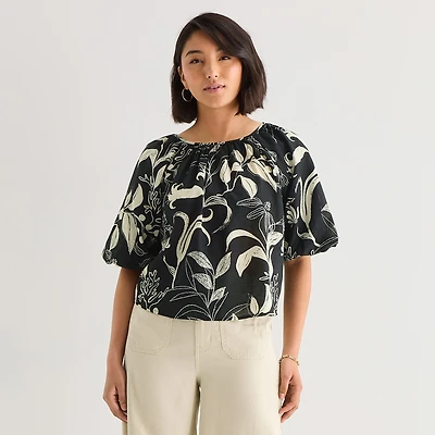 a.n.a Womens Crew Neck Short Sleeve Blouse