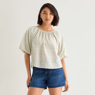A.N.A Womens Crew Neck Short Sleeve Blouse