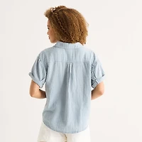 a.n.a Womens Y Neck Short Sleeve Blouse