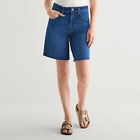 a.n.a Frayed Hem Womens 9" Mid Rise Bermuda Short