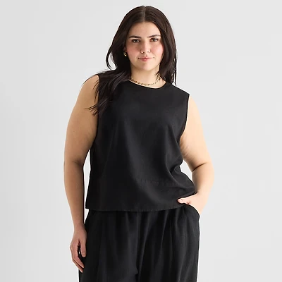 a.n.a Womens Plus Round Neck Sleeveless Blouse